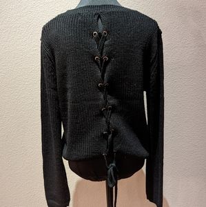 Lace up back black knit sweater Large